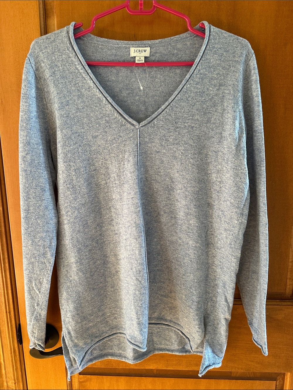 J. Crew Heathered Light Blue Cotton Wool V-Neck Sweater S 💙
